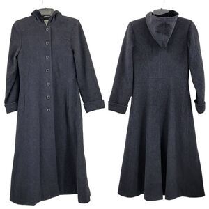 Vintage 80's Albert Nipon Coat Wool Princess Overcoat Velvet Hooded Long Gray 2